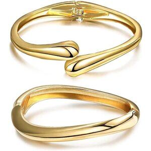 Trendy Gold-2Set Bangle bracelet Women teen chunky adjustable twist cuff jewelry